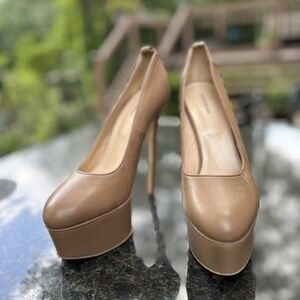 OLCAY GULSEN SKYHIGH FETISH PLATFORM PUMS BEIGE LEATHER SIZE EU 40 US WOMEN'S 9
